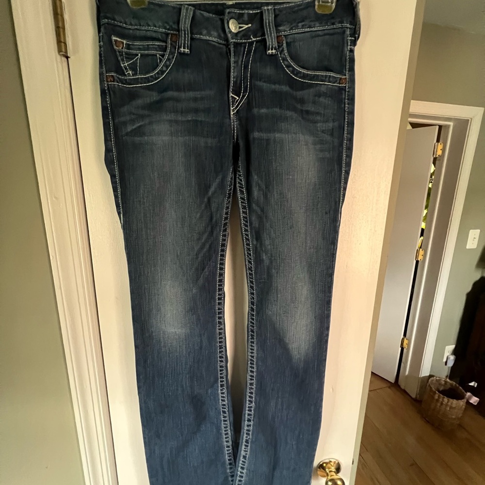 True Religion Blue Straight Leg Jeans with Gradient Effect